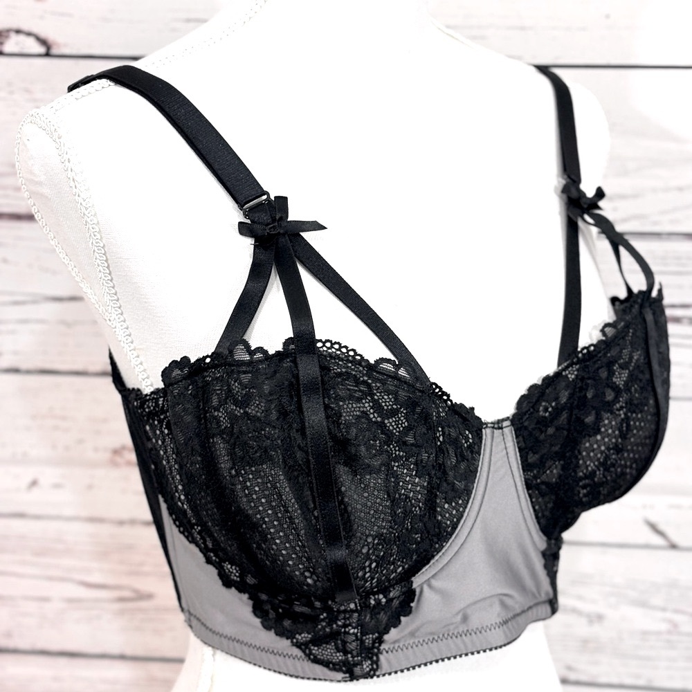 Torrid Underwire Lined Lace Mesh Bustier in Grey and Black Size 2
